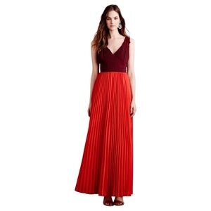 Anthropologie Dress Women’s Size 6P Moulinette Soeurs Roja Maxi Pleated Burgundy